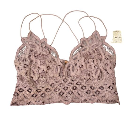 Free People Intimately Bralette XL Mauve Lace Floral Strappy Crop Top NWT - Picture 1 of 8